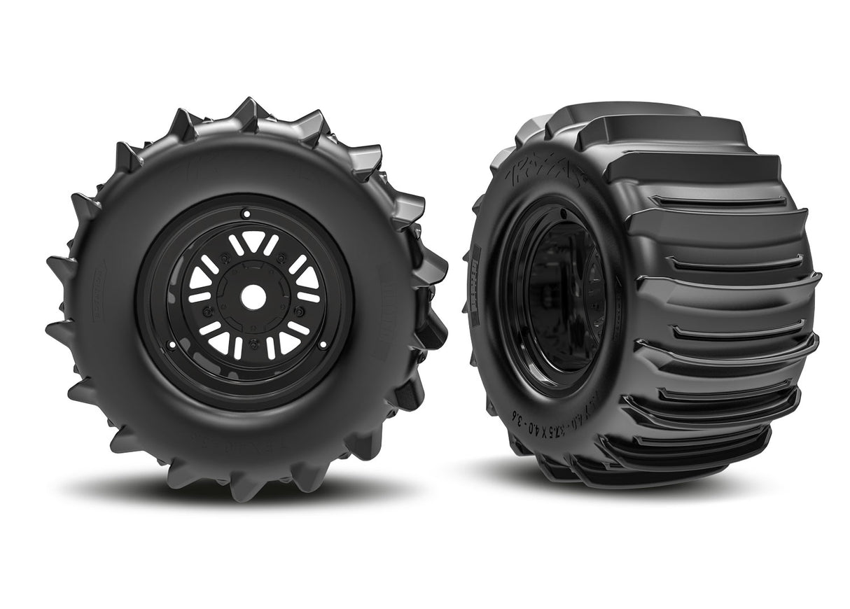 Traxxas 3.2" Funco Black Rear Wheels & Paddle Tires (2)