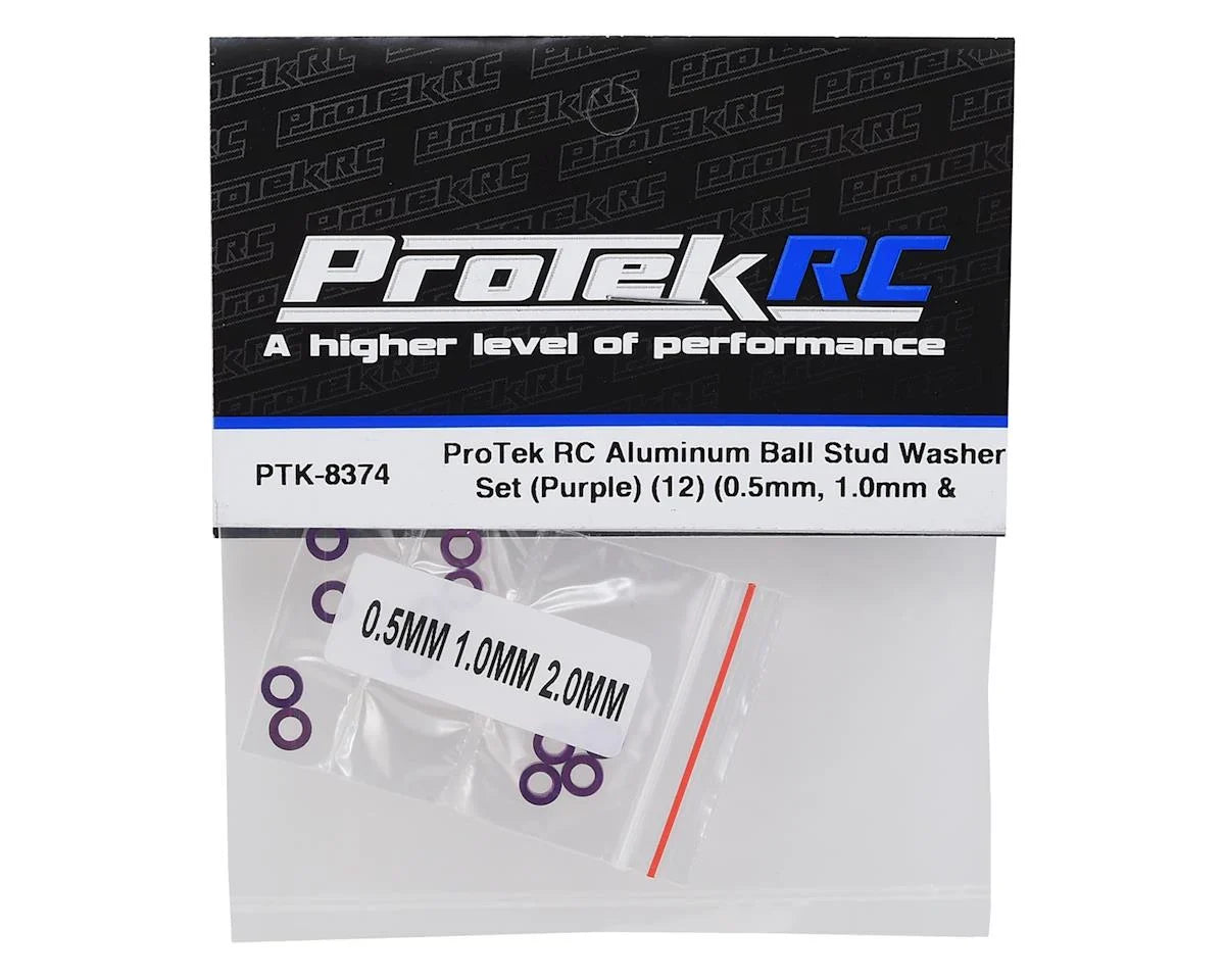 PTK-8374 ProTek RC Aluminum Ball Stud Washer Set (Purple) (12) (0.5mm, 1.0mm & 2.0mm)