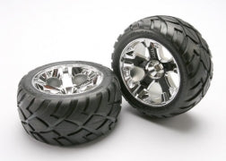 Tires & wheels, assembled, glued (All-Star chrome wheels, Anaconda® tires, foam inserts) (nitro front) (1 left, 1 right)
