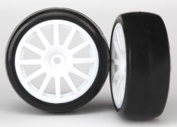Tires & wheels, assembled, glued (12-spoke white wheels, slick tires) (2)