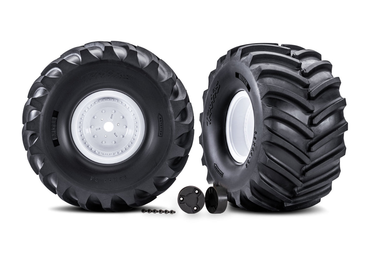 Traxxas White X-Monster Wheels w/ Terra Groove Tires (2)