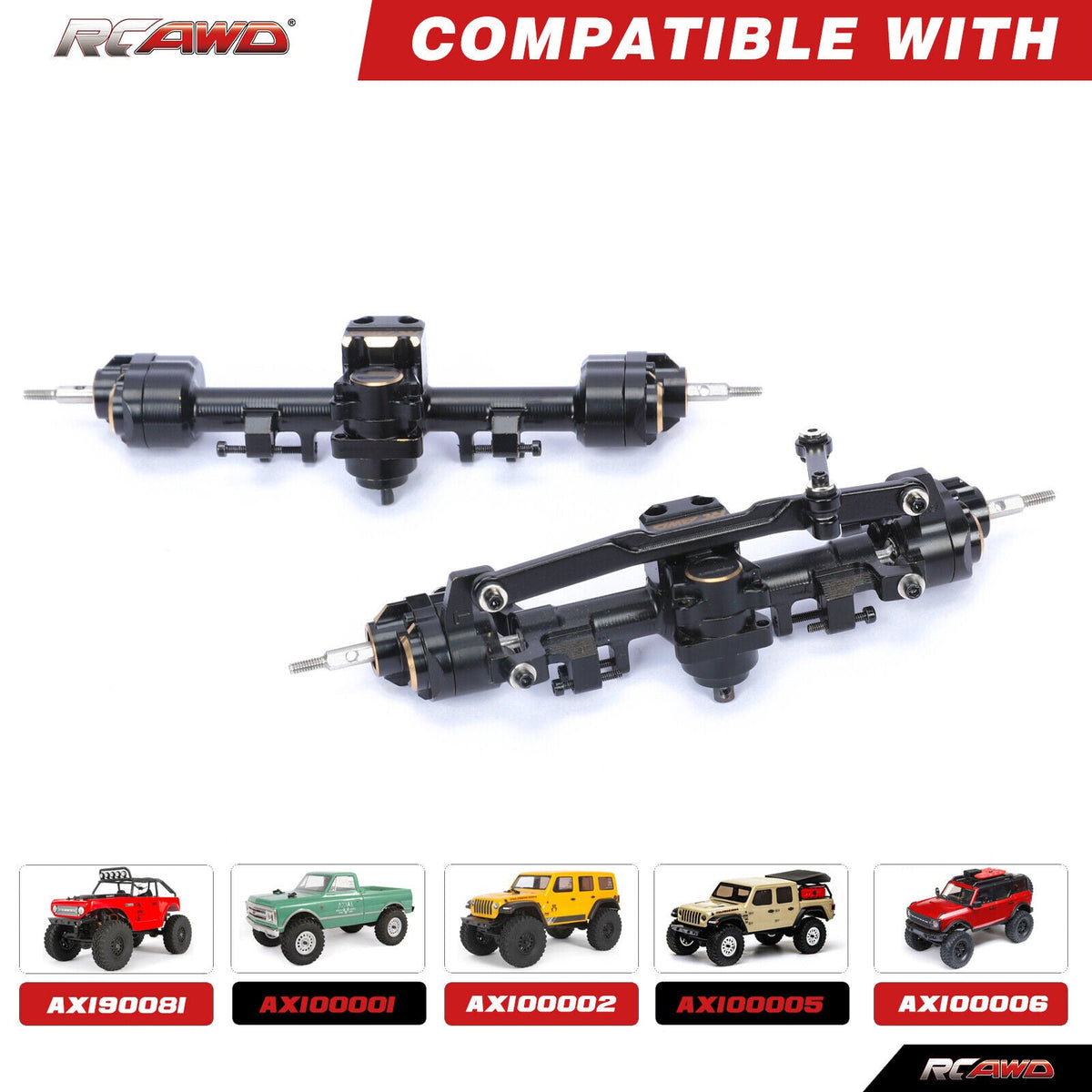 SCX24 F&R Brass Portal Axles w/ Brass Steering Link & Wheel Weights - TRC-145