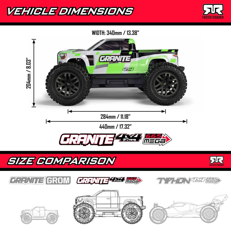 1/10 GRANITE MEGA 665 4X4 RTR Brushed Monster Truck, Orange