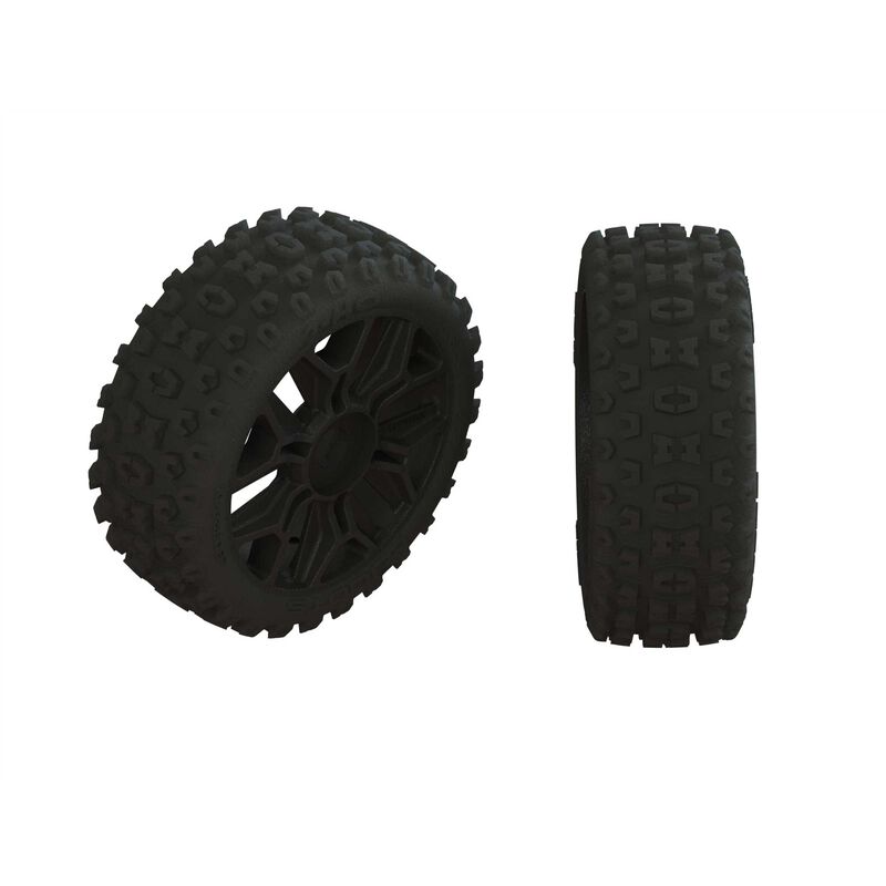 1/8 2HO Front/Rear 3.3 Pre-Mounted Tires 17mm Hex Black (2) - ARA550057