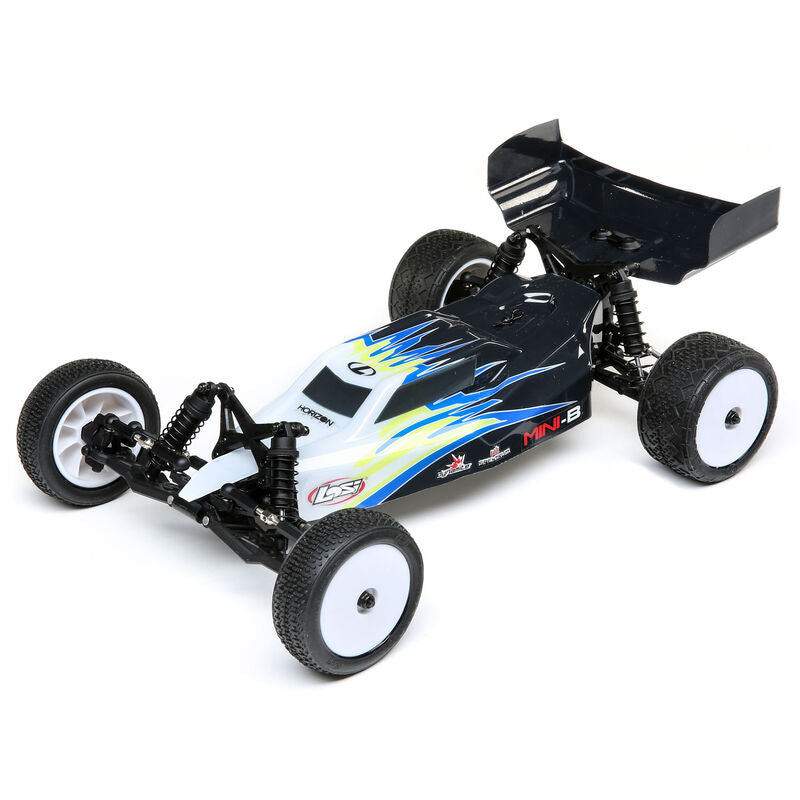 1/16 Mini-B 2WD Buggy Brushed RTR, Black/White - LOS01016T2