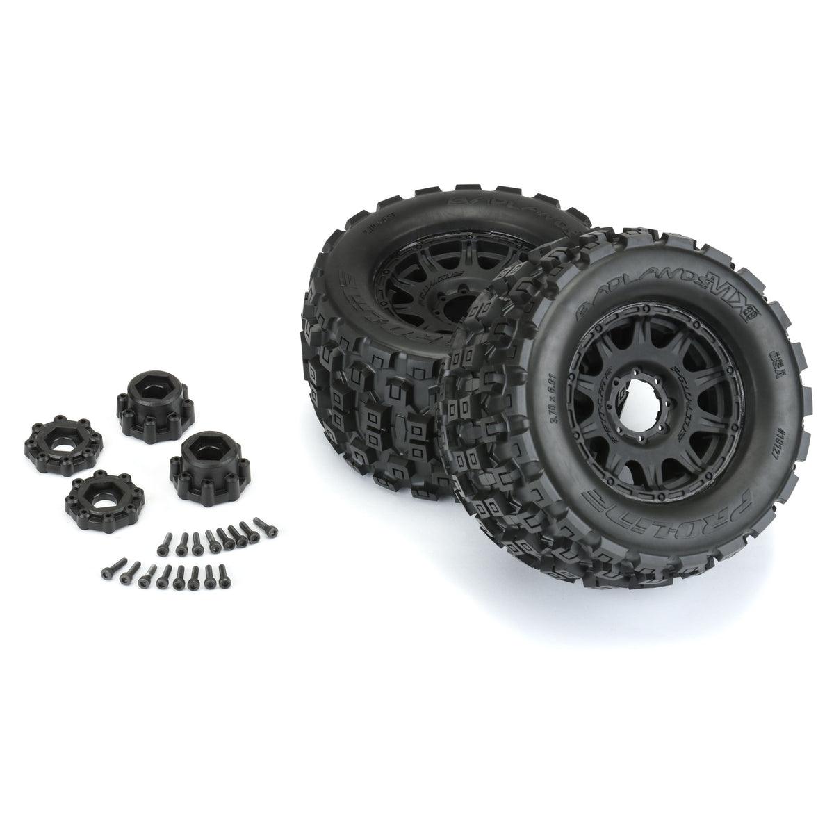 Pro-Line Badlands MX38 3.8" M3 MT Tires Mounted 17mm Black Raid (2)