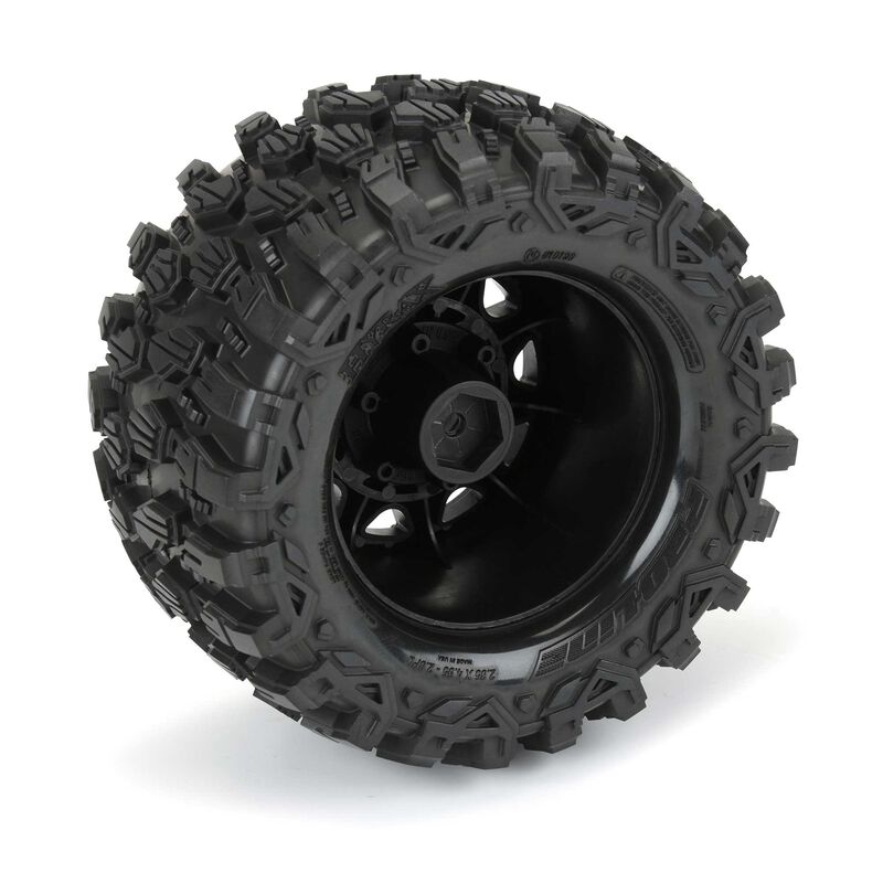 1/10 Hyrax Front/Rear 2.8" MT Tires Mounted 12mm Black Raid (2) - PRO1019010