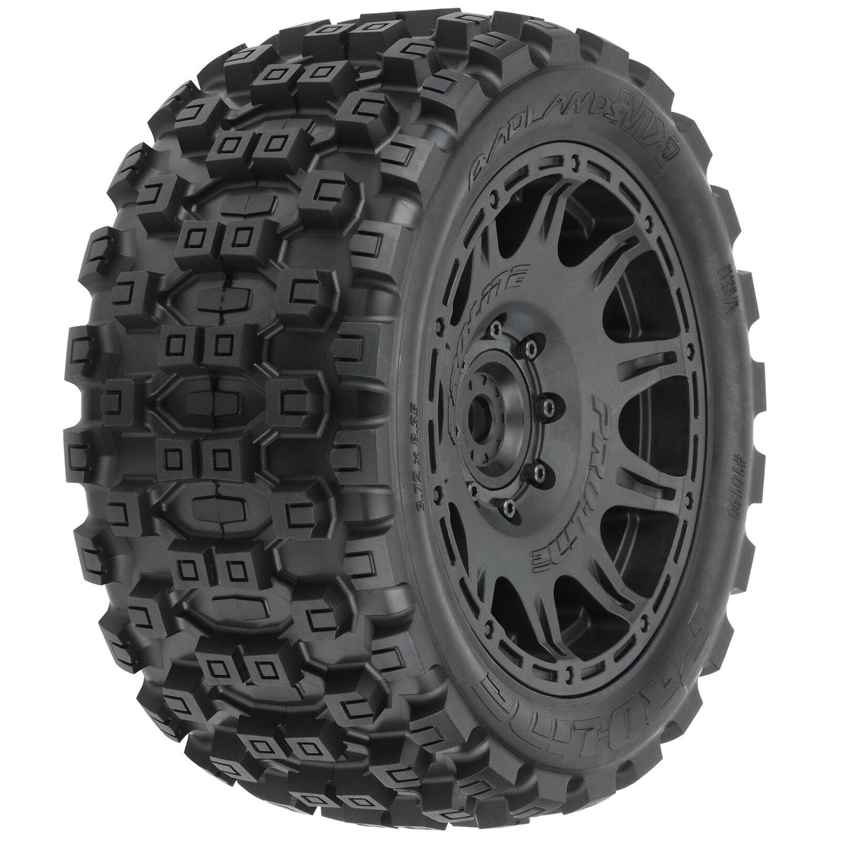 1/6 Badlands MX57 Front/Rear 5.7” Tires Mounted on Raid 8x48 Removable 24mm Hex Wheels (2): Black - PRO1019811