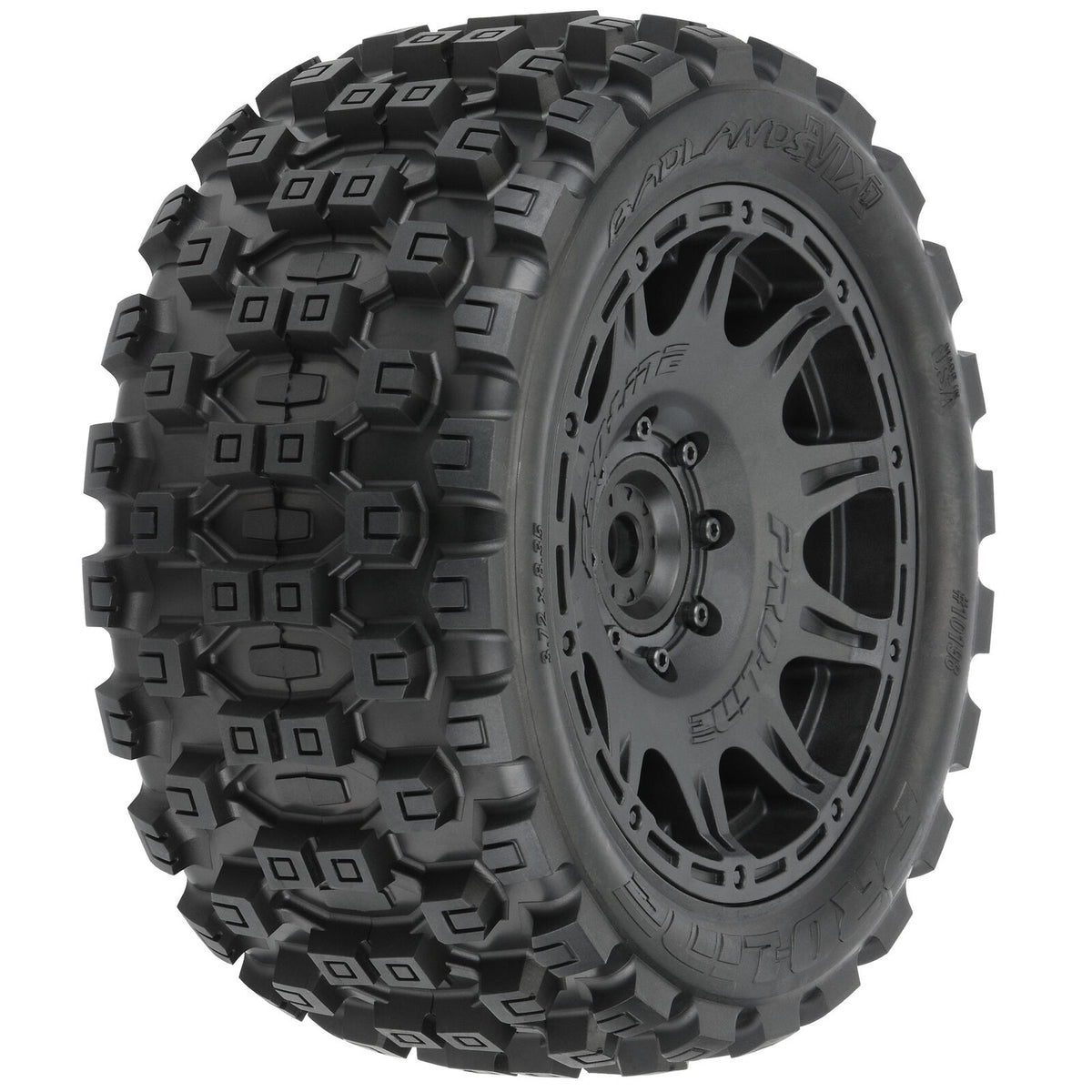 1/6 Badlands MX57 Front/Rear 5.7” Tires Mounted on Raid 8x48 Removable 24mm Hex Wheels (2): Black - PRO1019811