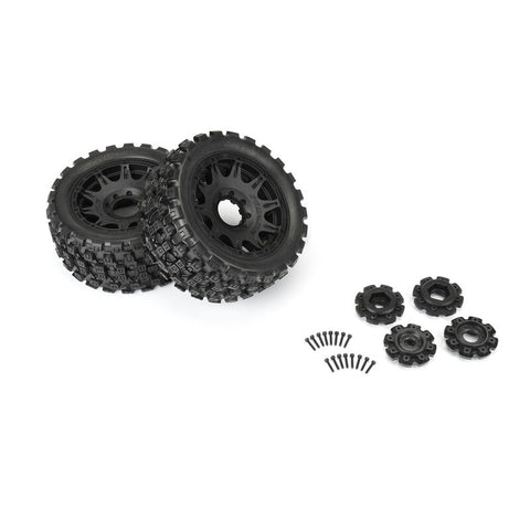 1/6 Badlands MX57 Front/Rear 5.7” Tires Mounted on Raid 8x48 Removable 24mm Hex Wheels (2): Black - PRO1019811