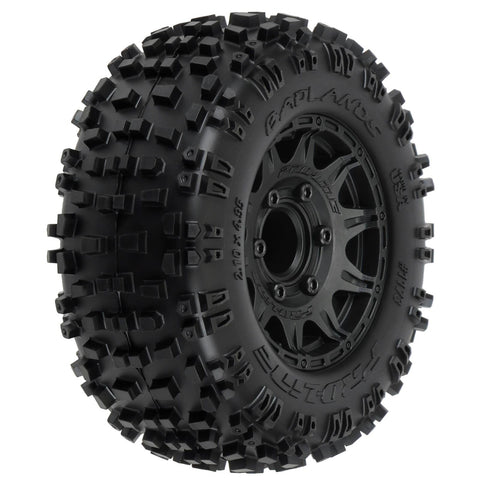1/10 Badlands Front/Rear 2.8" MT Tires Mounted 12mm Blk Raid (2) - PRO117310