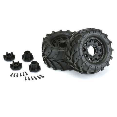 1/10 Masher Front/Rear 2.8" MT Tires Mounted 12mm Blk Raid (2) - PRO119210
