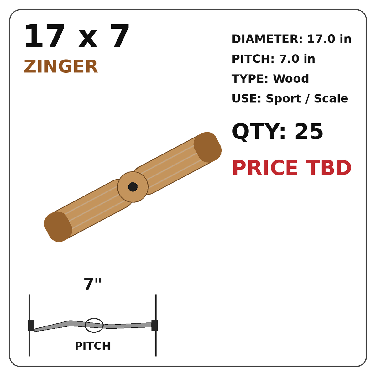 Zinger 17x7 Wood Propeller