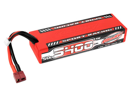 Corally - 5400mAh 7.4v 2S 50C Hardcase Sport Racing LiPo Battery with Hardwired T-Plug Connector - COR49442