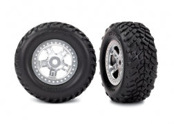 Traxxas Tires and wheels, assembled, glued (SCT satin chrome wheels, SCT off-road racing tires, foam inserts) (1 each, right & left)