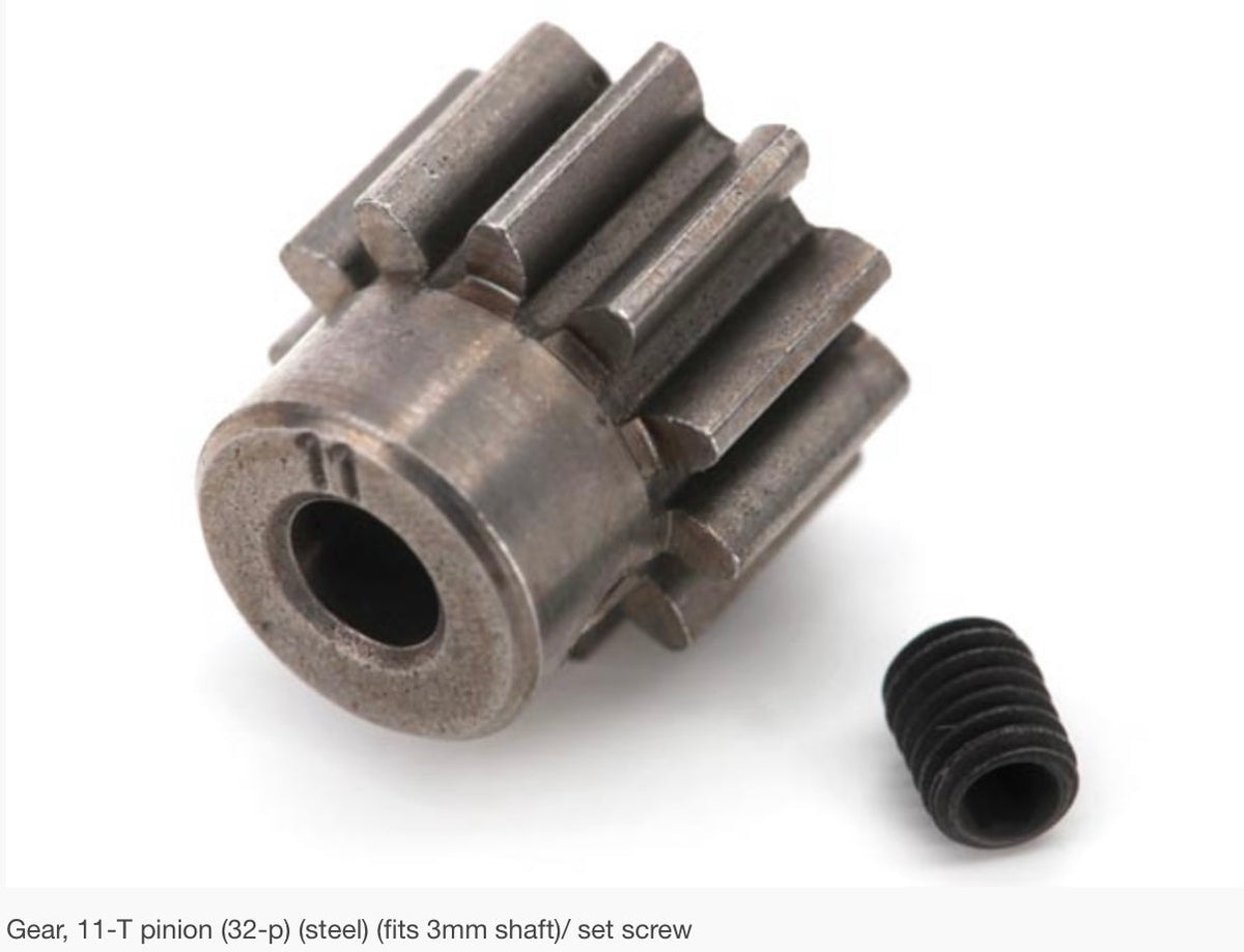 Gear, 11-T pinion (32-p) (steel) (fits 3mm shaft)/ set screw