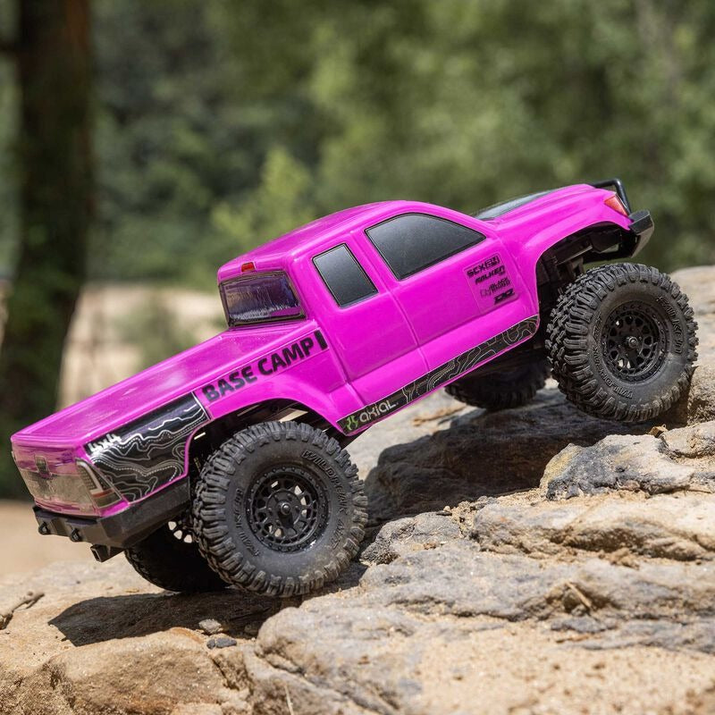1/24 SCX24 Base Camp 4X4 RTR Brushed Rock Crawler (Battery & Charger Included), Pink
