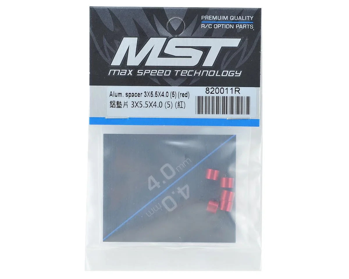 MST 3x5.5x4.0mm Aluminum Spacer (5) (Red) - MXS-820011R
