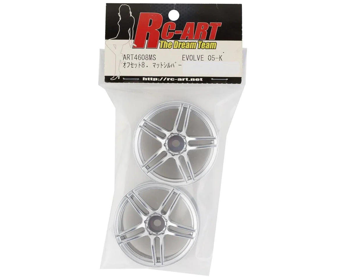 RC Art Evolve 05-K 5-Split Spoke Drift Wheels (Matte Silver) (2) (8mm Offset) w/12mm Hex - RCA-ART-4608MS