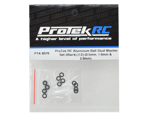 PTK-8370 ProTek RC Aluminum Ball Stud Washer Set (Black) (12) (0.5mm, 1.0mm & 2.0mm)