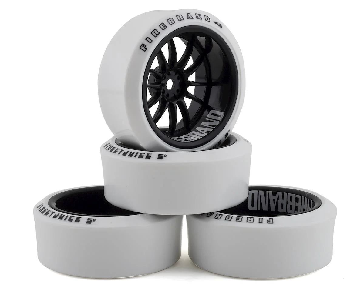 Firebrand RC Char XDR9 5° Pre-Mounted Slick Drift Tires (4) (Black/White) w/Blizzard Tires, 12mm Hex & 9mm Offset - FBR1WHECHR602