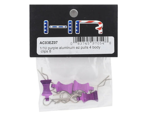 Hot Racing 1/10 Aluminum EZ Pulls w/Body Clips (Purple) (4) - HRAAC03EZ07
