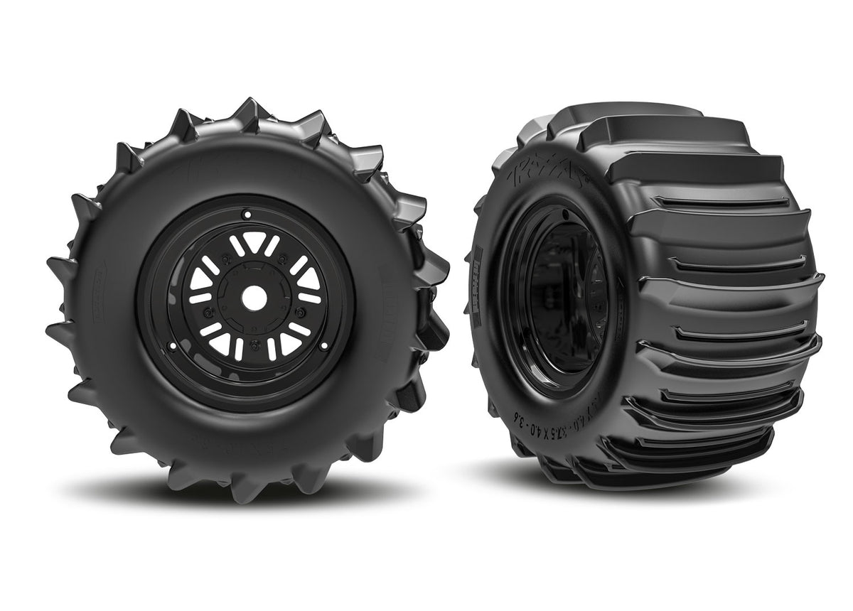Traxxas 3.2" Funco Black Rear Wheels & Paddle Tires (2)