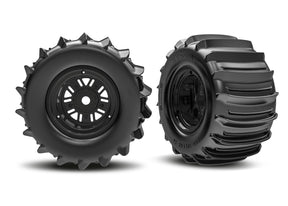 Traxxas 3.2" Funco Black Rear Wheels & Paddle Tires (2) - 10973