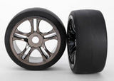 Tires & wheels, assembled, glued (split-spoke, black chrome wheels, slick tires (S1 compound), foam inserts) (rear) (2)