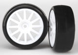 Tires & wheels, assembled, glued (12-spoke white wheels, slick tires) (2)