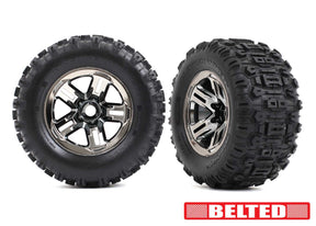 Traxxas 3.8" Blk Chrome Wheels & Belted Sledgehammer Tires (2) - 9573A
