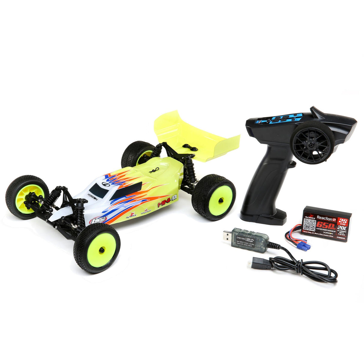 1/16 Mini-B 2WD Buggy Brushed RTR, Yellow/White - LOS01016T3