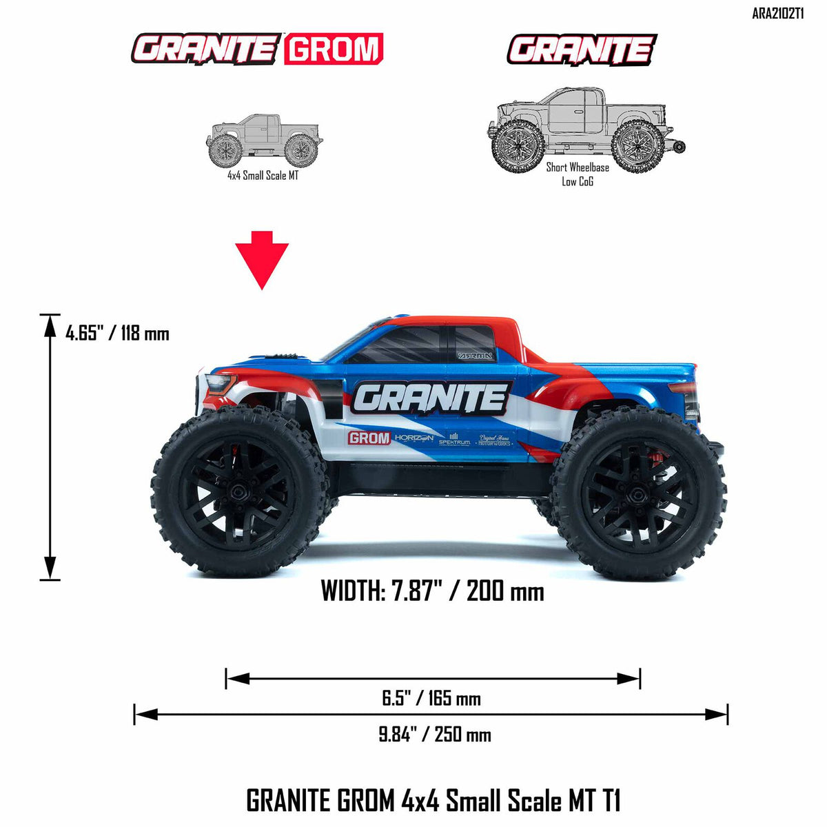 ARA2102T1 1/18 ARRMA GRANITE GROM (Battery & Charger Included)