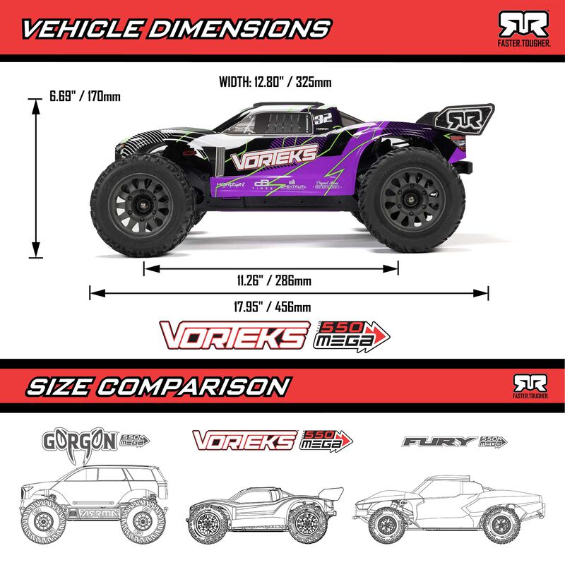 Arrma 1/10 VORTEKS 2WD RTR Brushed Stadium Truck (Battery & Charger Included)