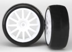 Tires & wheels, assembled, glued (12-spoke white wheels, slick tires) (2)