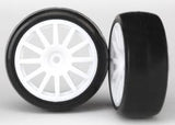 Tires & wheels, assembled, glued (12-spoke white wheels, slick tires) (2)