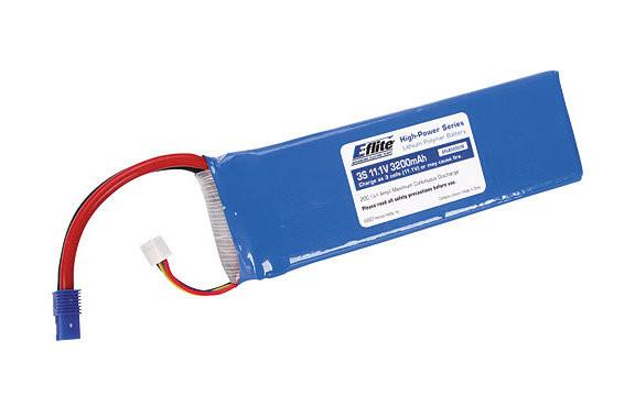 3200mAh 3S 11.1V 20C LiPo, 13AWG EC3  by E-flite