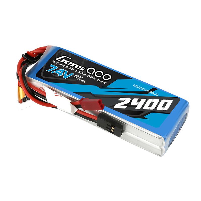 7.4V 2400mAh 2S LiPo Receiver Battery: JST - GEA2S2400RXJS