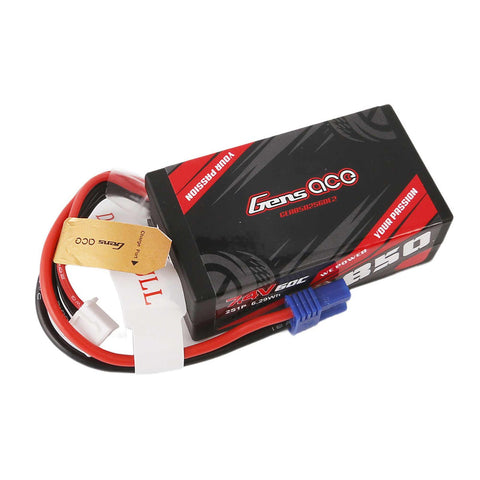 7.4V 850mAh 2S 60C Hard Case Lipo Battery: EC2 - GEA8502S60E2