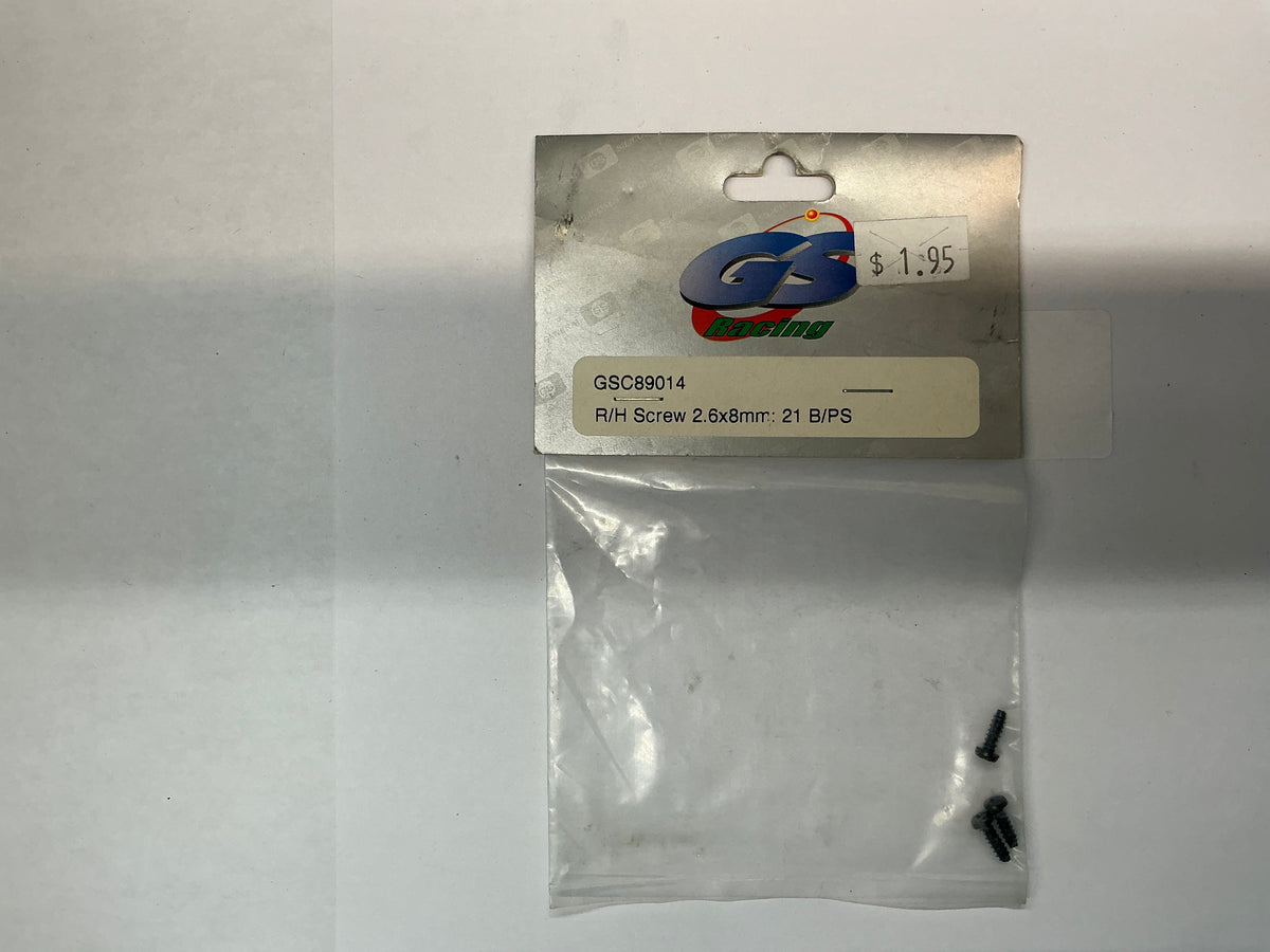 GS Racing R/H Screw 2.6x8mm: 21 B/PS GSC89014