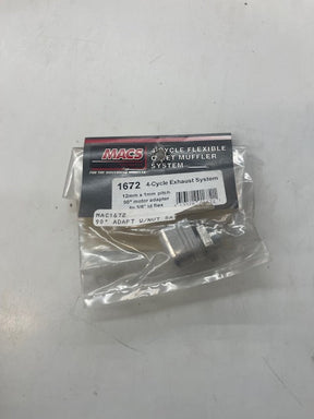 MACS 1672 (4 cycle exhaust system) 12mm x 1mm pitch 90 degree motor adapter to 3/8 id flex