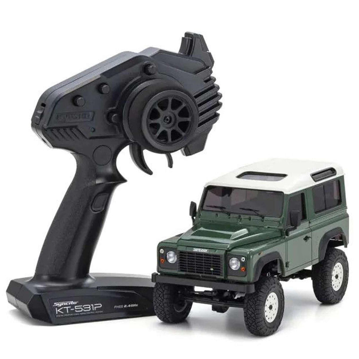 KYO32529GR 1/28 Land Rover Defender 90 Mini-Z 4x4 Crawler RTR, Coniston Green