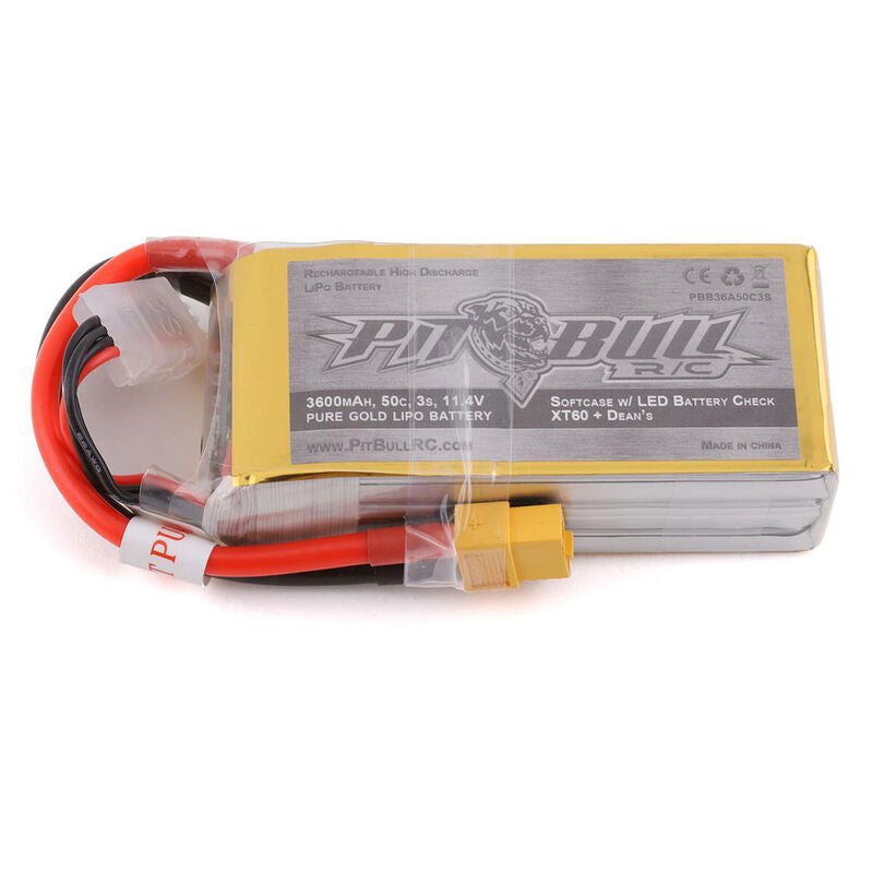 Pit Bull Xtreme RC Pure Gold 11.4V 3600mAh 3S 50C Lipo: XT60/Deans
