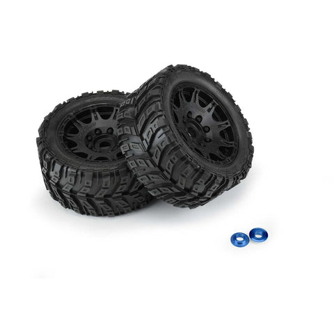 1/6 Masher X HP BELTED Fr/Rr 5.7" MT Tires Mounted 24mm Black Raid (2) - PRO1017610