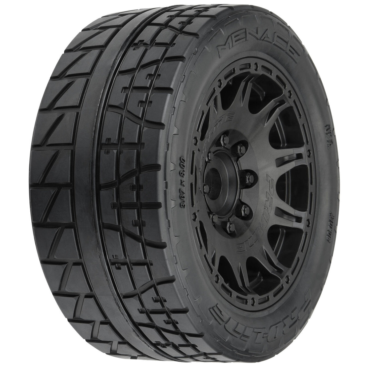 1/6 Menace HP BELTED F/R 5.7" MT Tires Mounted 24mm Blk Raid (2) - PRO1020510