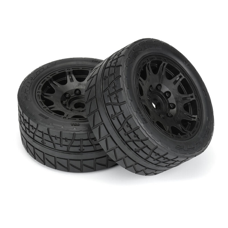 1/6 Menace HP BELTED F/R 5.7" MT Tires Mounted 24mm Blk Raid (2) - PRO1020510