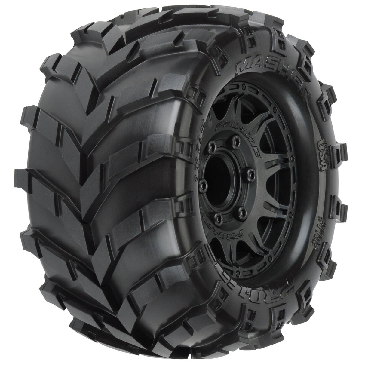 1/10 Masher Front/Rear 2.8" MT Tires Mounted 12mm Blk Raid (2) - PRO119210