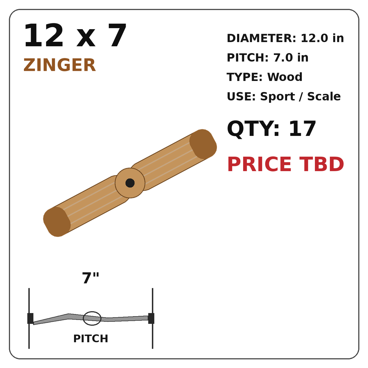 Zinger 12x7 Wood Propeller