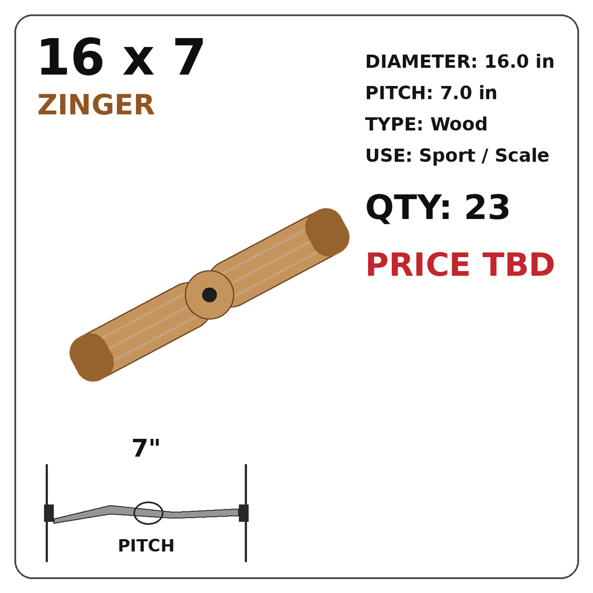 Zinger 16x7 Wood Propeller