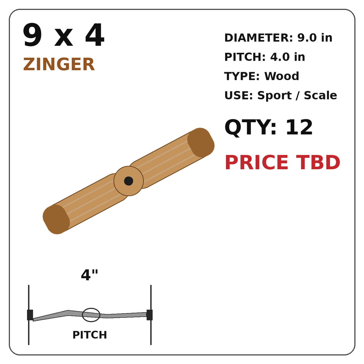 Zinger 9x4 Wood Propeller